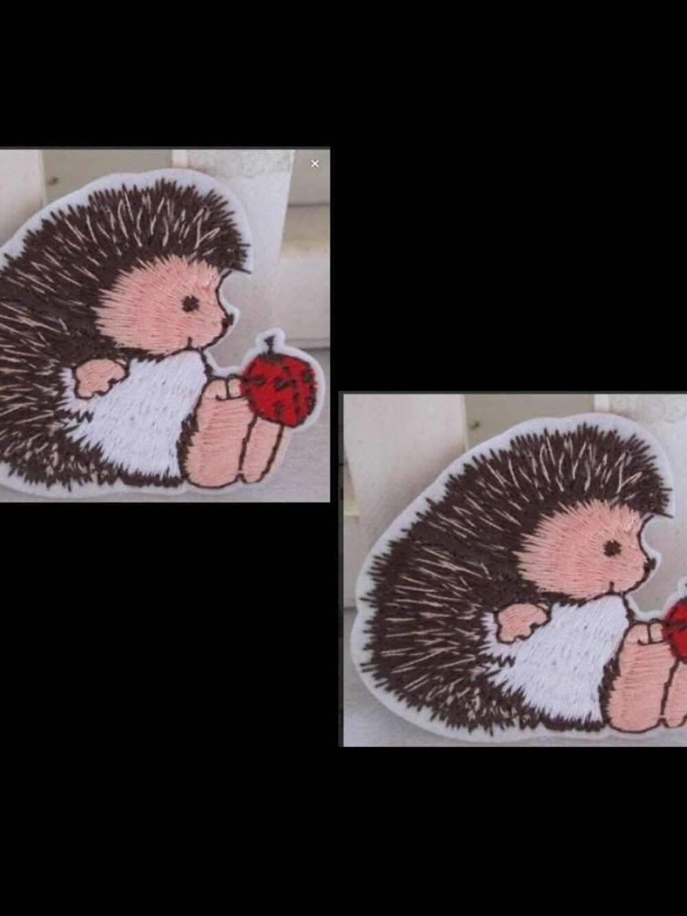 (2) VINTAGE HEDGEHOG & LADYBUG IRON ON PATCHES APPLIQUE BADGES